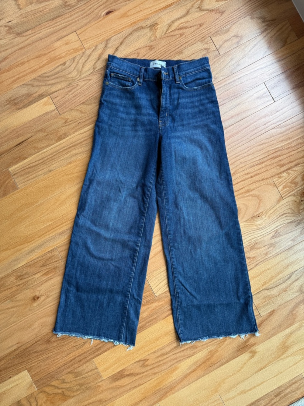Frame Denim Dark Blue Wide-Leg Crop Jeans